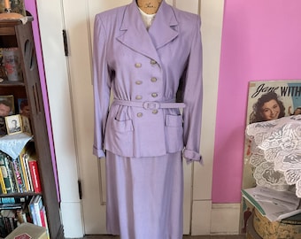 Vintage 1940's 1950's Suit Ladies 4 Piece Set Lavender & Off White Comes With Blouse For FREE The Suit Has Condition Issues SOLD As Is!!!