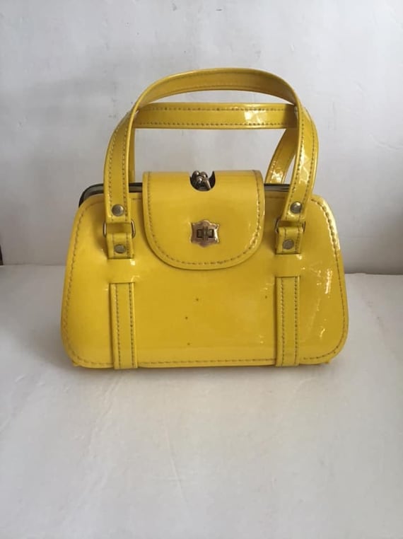 Vintage 1960's Handbag Purse Mini Mod Yellow Paten