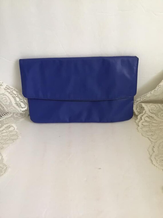 Vintage 1970's Clutch Bag Purse Light Blue Faux/F… - image 5