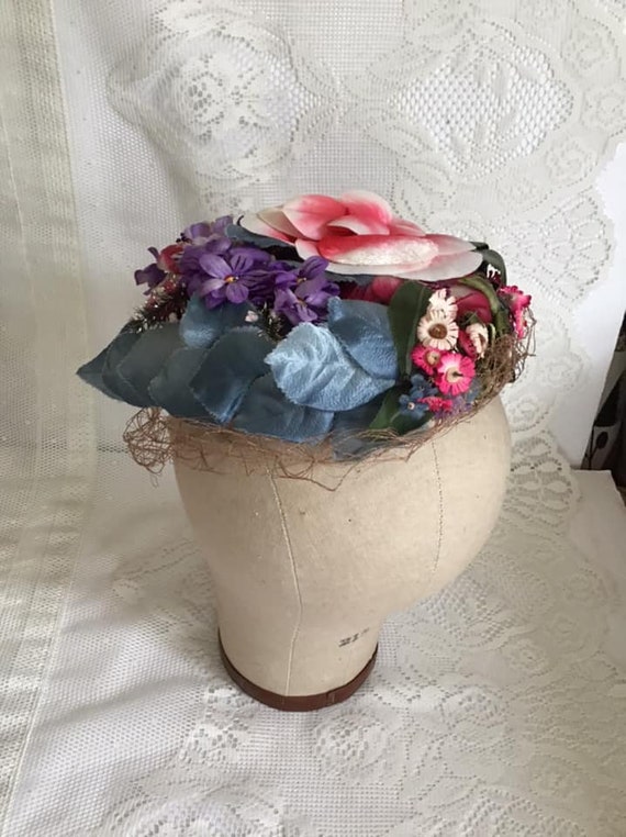 Vintage 1950's 1960's Hat Handmade Gorgeous Flora… - image 8