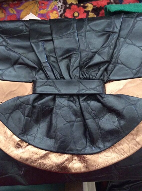 Vintage 1980s Clutch Bag Purse Black & Copper Col… - image 3