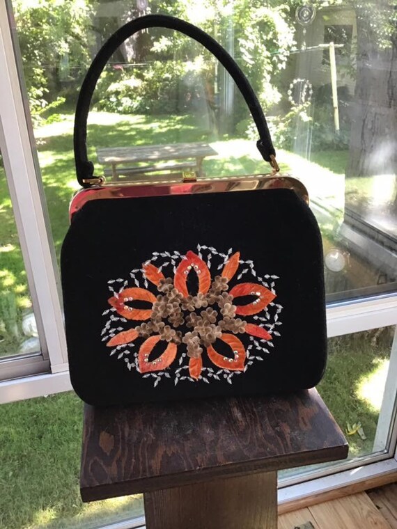 Vintage 1950's 1960's Handbag Purse Black With Aut