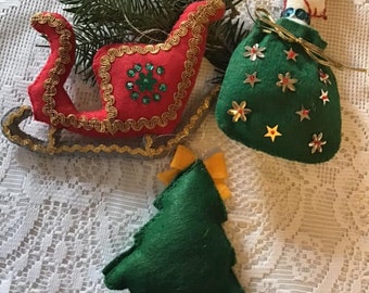 Vintage 1970's 1980's Ornaments Christmas Xmas Set of 3 Handmade