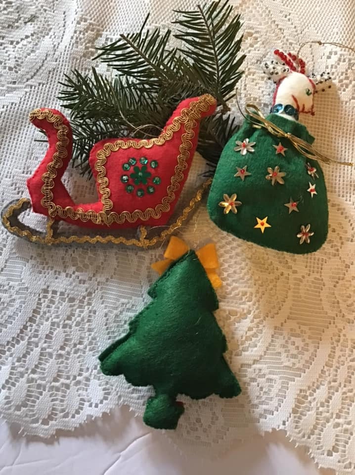 Vintage 1970's 1980's Ornaments Christmas Xmas Set of 3 Handmade