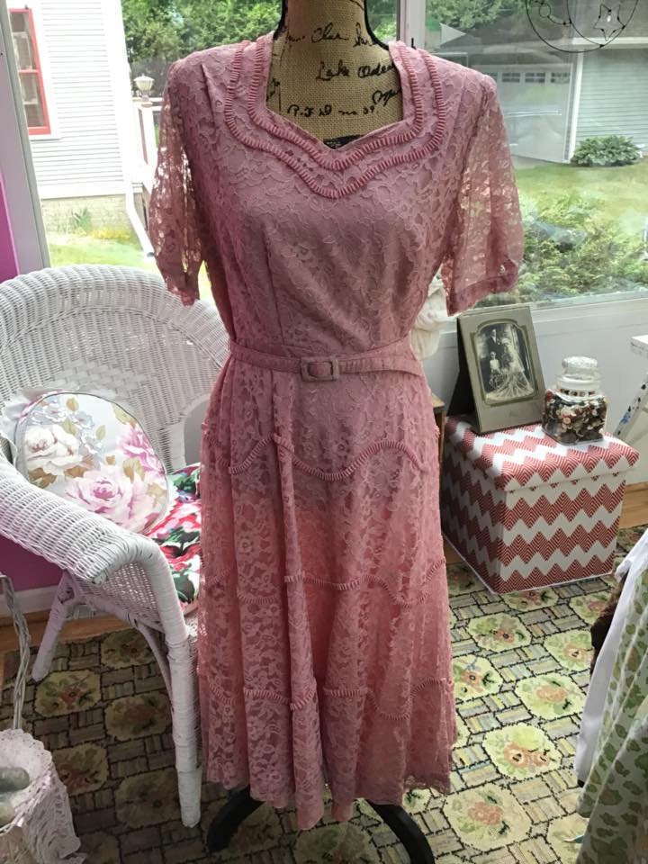 Vintage 1950s Dress Light Dusty Mauve Lace And Satin Has | Etsy