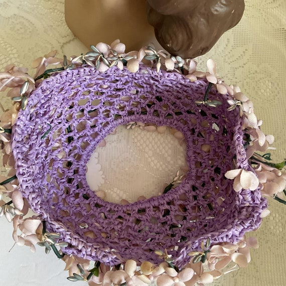 Vintage 1950's 1960's Hat Lavender Woven Straw Ad… - image 5