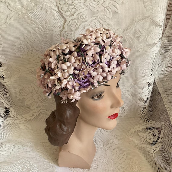 Vintage 1950's 1960's Hat Lavender Woven Straw Ad… - image 6