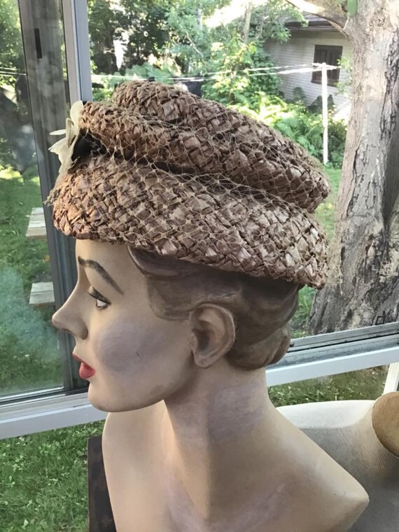 Vintage 1950s 1960s Hat Cellophane Straw With Vei… - image 7