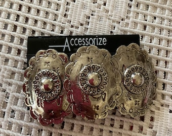 Vintage 1980's Hair Clip Silver COLOR Metal Conchos Deadstock On Original Display Card