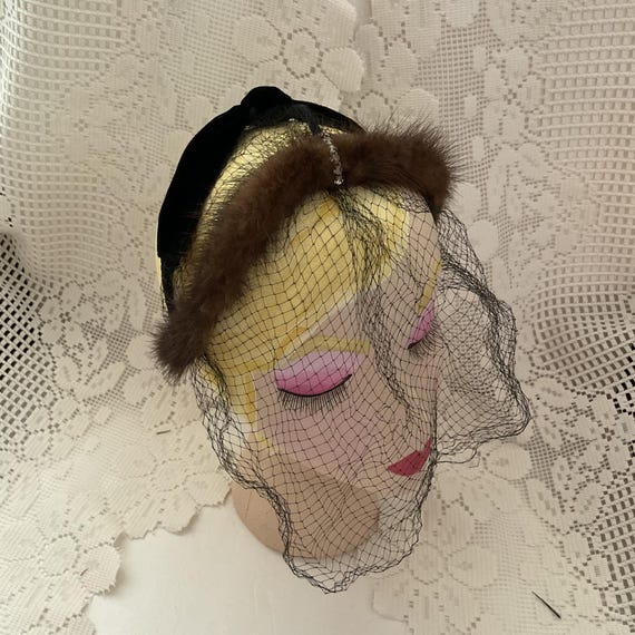 VINTAGE! Mink and black velvet headband hat Black Mink Headband: FurHatWorld.com main image 4