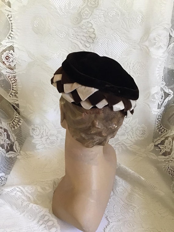 Vintage 1960's Hat Pillbox Dark Brown And Light B… - image 7