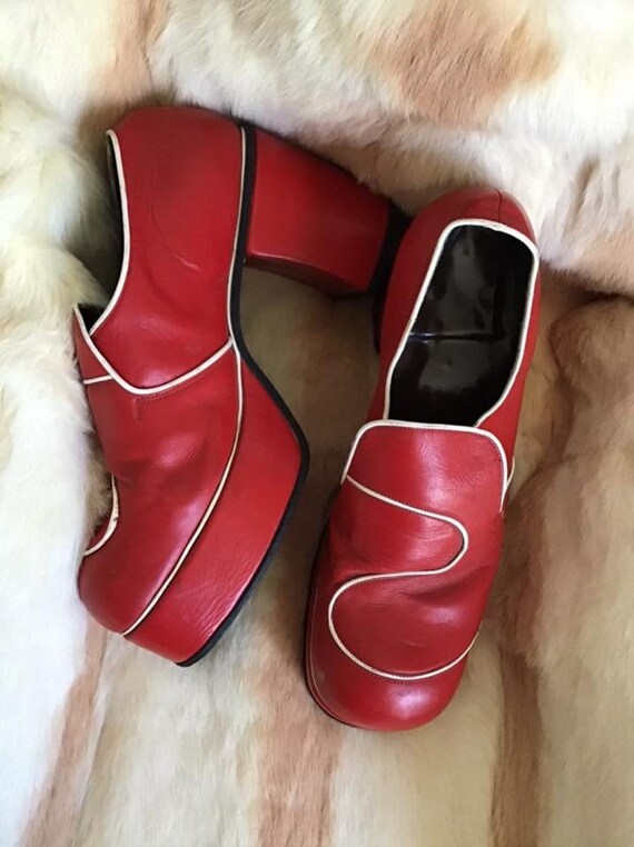 Vintage 1960's 1970's Shoes Platforms Men's Red An