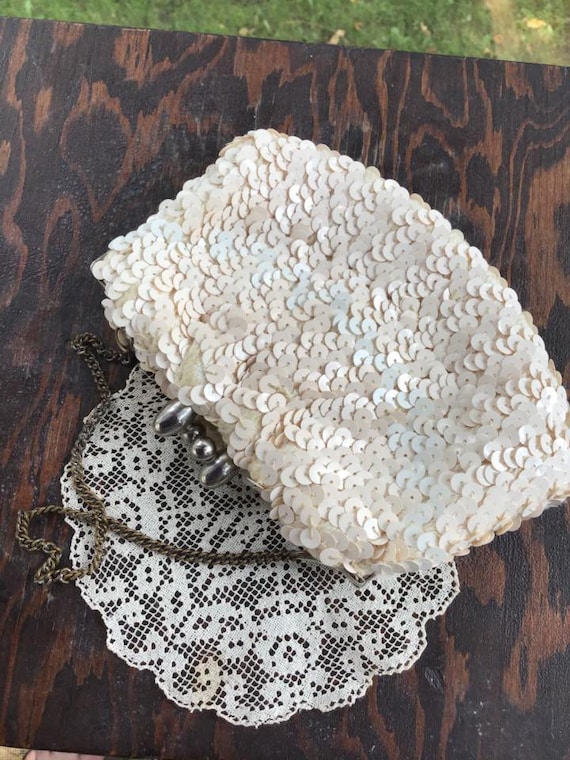 Vintage 1940s 1950s Handbag Purse Off White Smoot… - image 1