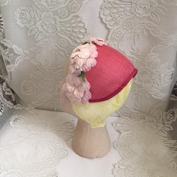 Vintage 1950's 1960's Hat Dark Pink With Light Pi… - image 10