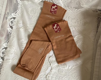 Vintage 1930's 1940's Stockings Thigh Highs 2 Pair Seamed Winter Weight *Nanette* Mercerized Cotton & Nylon Reinforced Toe