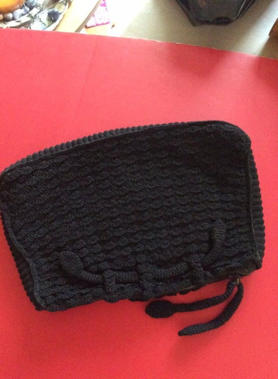 Vintage 1940s Clutch Handbag Black Gimp Crochet