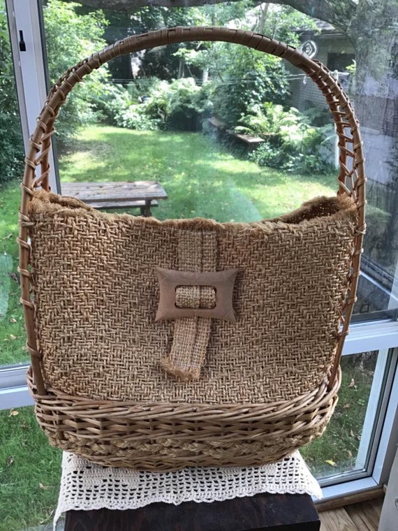 Vintage 1960s 1970s Handbag Large Basket Purse Straw … Gem
