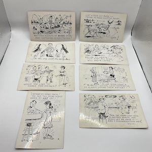 Agrupación de 8 postales vintage de los años 50 con humor para adultos. Las 8 se venden juntas. ¡Se venden en el estado en que se encuentran!