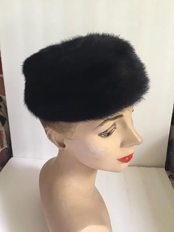 Vintage 1950's 1960's Hat Pillbox Genuine Black Mi