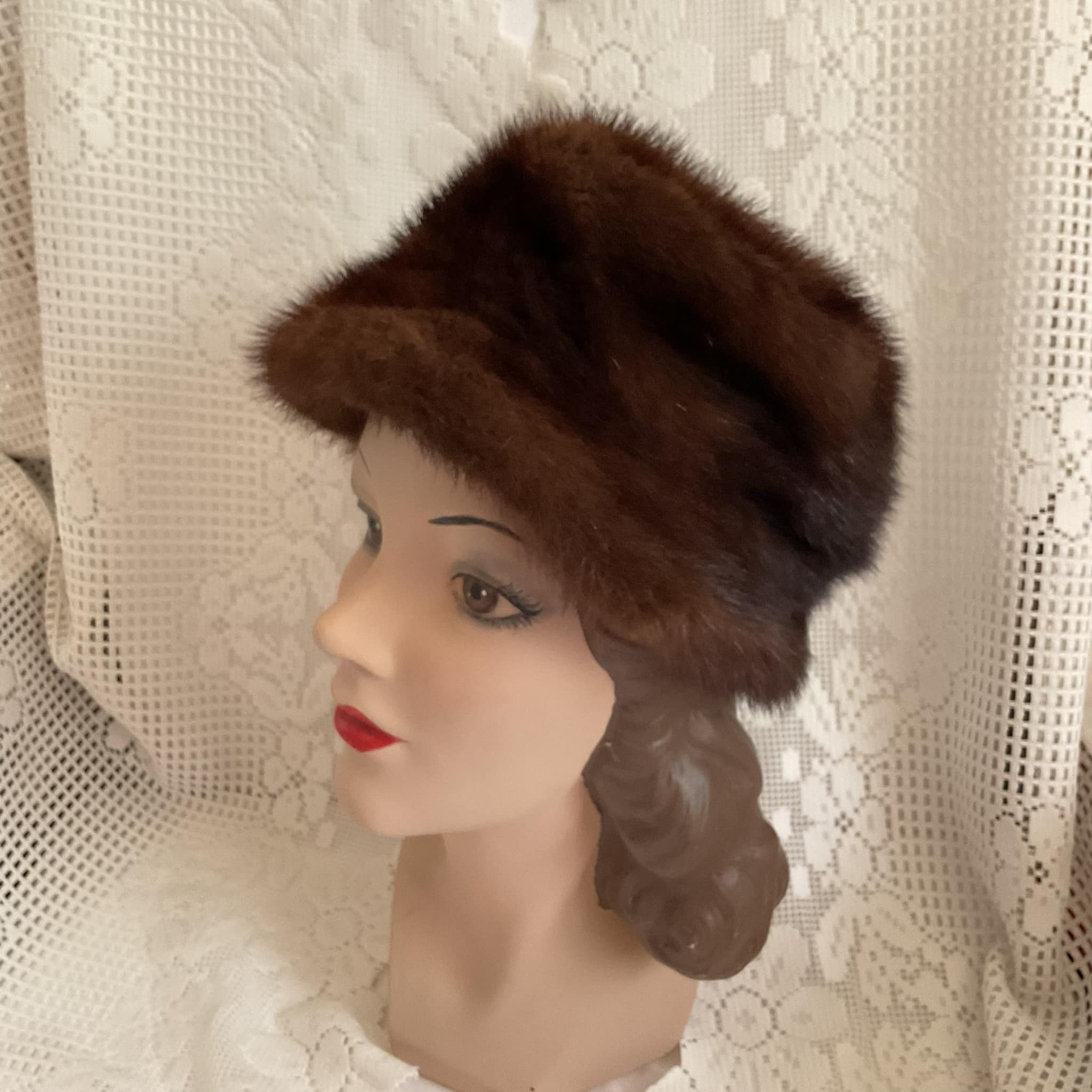Vintage Mink Fur Hat Brown Mahogany Pillbox Beret 60s Real Fur Hat Vintage Mink Fur Pillbox Hat Made by Coralie 1950s - Etsy main image 3