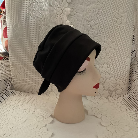Vintage Y2K Hat Turban Style Black Stretch Polyester Blend  display picture 3