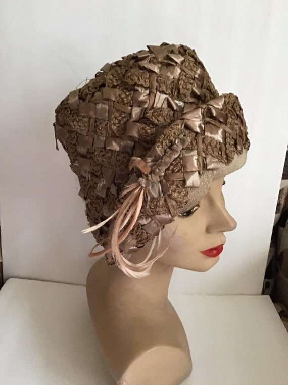 Vintage 1950's 1960's Hat Light Brown Cellophane S