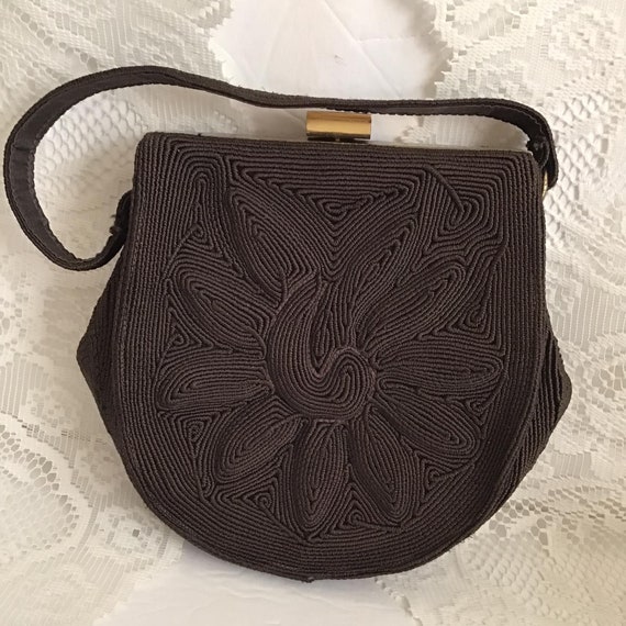 Vintage 1940's Handbag Purse *genuine Corde'* Dark Brown