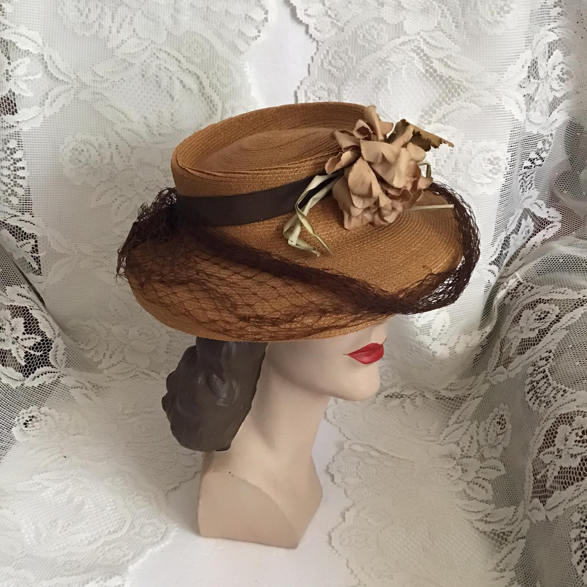 RARE 1930\'s BROWN/GOLD FELT TILT HAT 1930s Felt Hats - Etsy main image 3