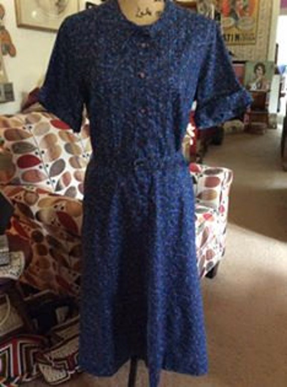 Vintage 1950s 1960s Dress Blue Floral Pam Pickett5' 4 or Under is the  Label Comes With Original Belt 