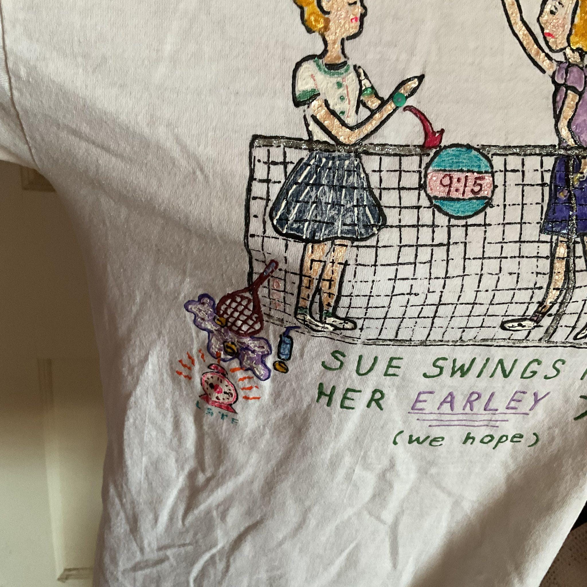 1980年代、1990年代のヴィンテージTシャツ、トップ、手描き、テニスを 