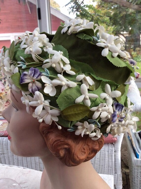 Vintage 1950s Hat H.C. PRANGE Co. Millinery Green Velvet  display picture 1