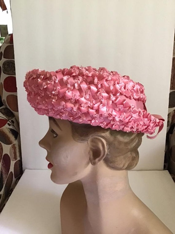 Vintage 1960's Hat Pretty Pink Cellophane Straw W… - image 6