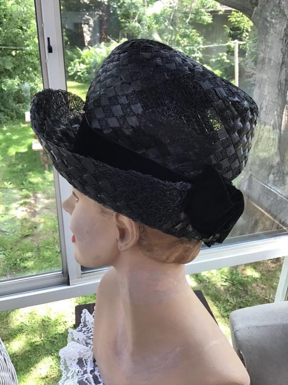 Vintage 1960s Hat Mr. John Jr. Black Cellophane S… - image 6