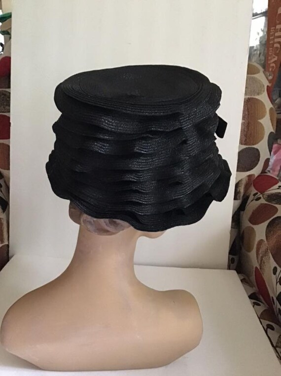 Vintage 1950's Hat Slight Bucket Style Dark Black… - image 6