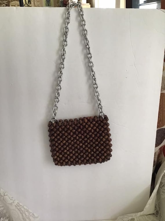 Vintage 1960's 1970's Shoulder Bag Purse Brown Wo… - image 6