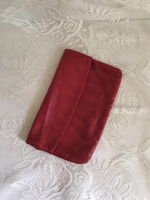 Vintage 1970's 1980's Clutch Handbag Deep Red Col… - image 1