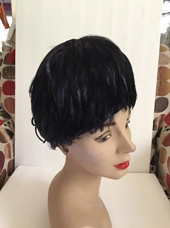 Vintage 1950's 1960's Hat Tall Black Wool With Fea
