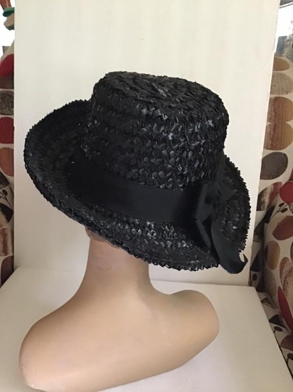 Vintage 1950's 1960's Hat Dark Black Cellophane S… - image 5