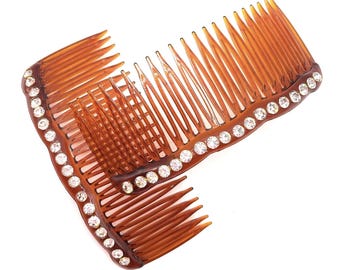 Vintage 1980's 1990's Hair Combs Set Of 2 Plastic Adorned With Rhinestones *Ben-Hur USA*