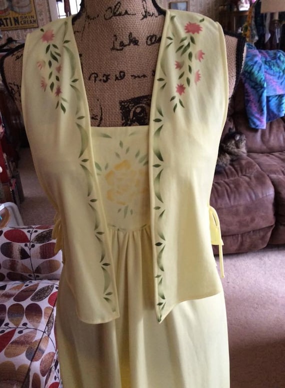 Vintage 1960s 1970s Dress 2 Piece Ensemble Yellow… - image 1