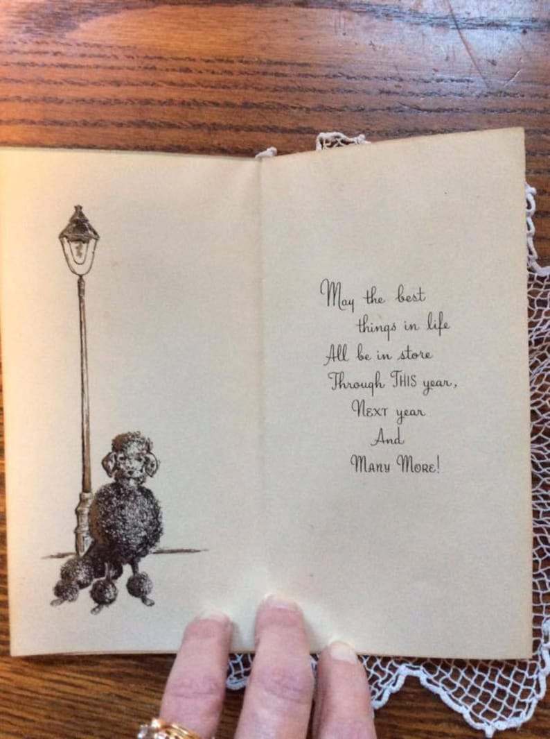 Vintage 1950s Card Happy Birthday Greeting French Poodle Collectible French Paris Ephemera Scrap Booking De-Stash Deadstock NOS Never Used
