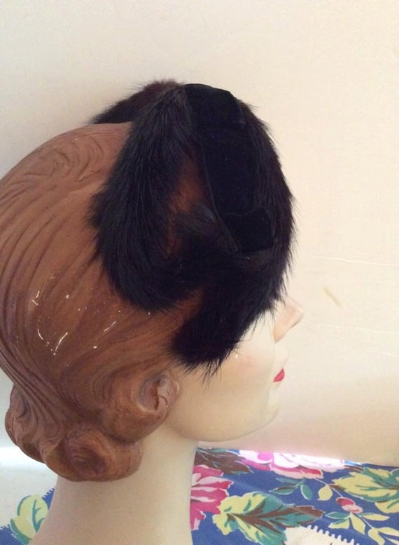 Vintage 1950s Hat Genuine Mink Fascinator - image 1