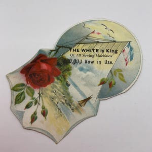 Tarjeta de presentación publicitaria victoriana para máquinas de coser *El blanco es el rey* Papel efímero Scrapbooking Artes Manualidades Coleccionables