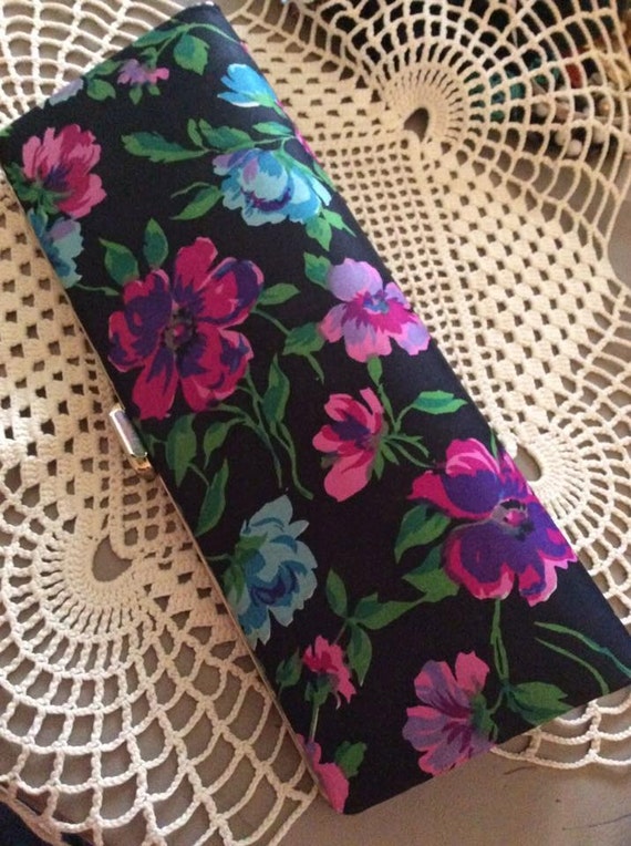 Vintage 1950s 1960s Clutch Handbag Floral Fabric … - image 3