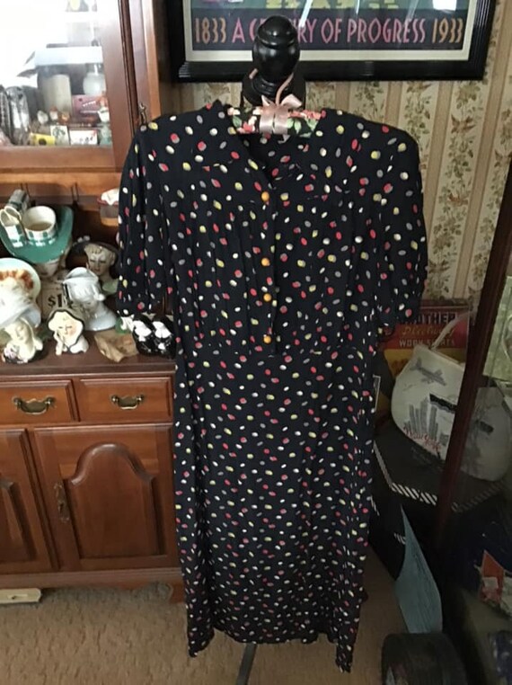 Vintage 1930's 1940's Dress Black With Pattern Col