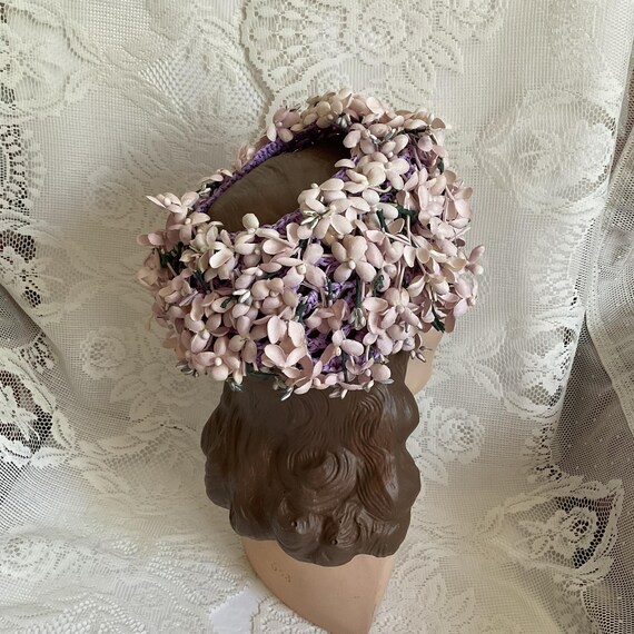 Vintage 1950's 1960's Hat Lavender Woven Straw Ad… - image 4