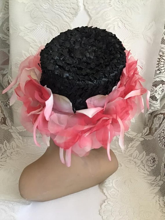 Vintage 1950's 1960's Hat Black Cellophane Straw … - image 4