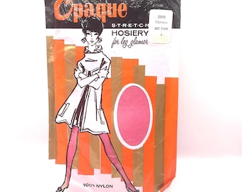 Vintage 1960's Stockings Over The Knee Nylon Opaque Hot Pink Small Size Deadstock/Never Worn In Original Package