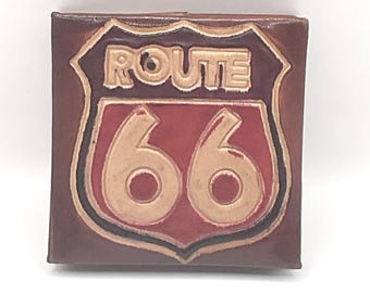 Vintage 1990's Coin Purse Pouch *ROUTE 66* Made In India Of Genuine Leather