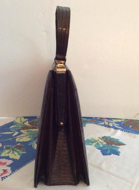 Vintage 1950s Handbag Purse Genuine Leather Reptile Embossed